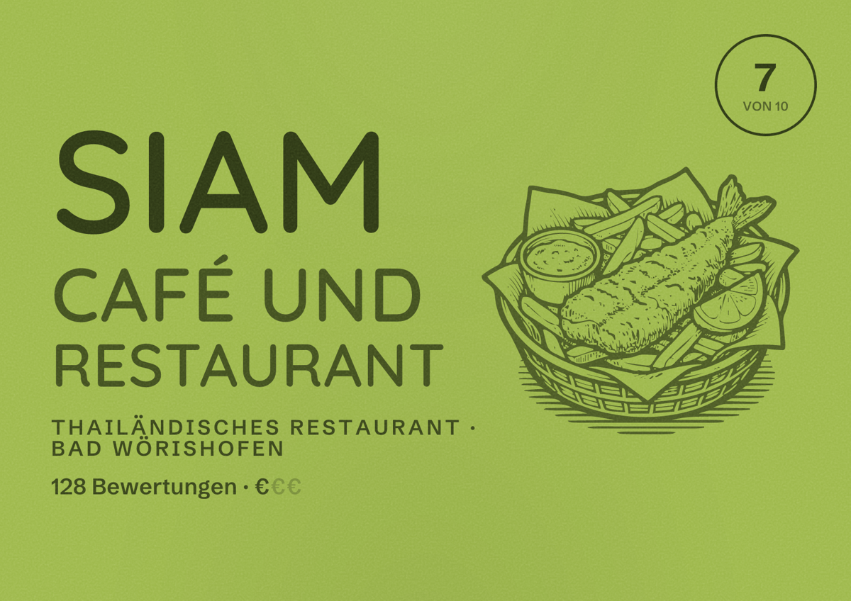 Illustriertes Poster von Siam Café und Restaurant, Thailändisches Restaurant in Bad Wörishofen: Bewertung 7 von 10 aus 128 Bewertungen, Preisniveau €