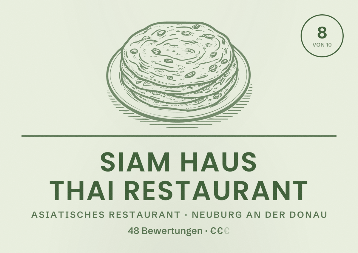 Illustriertes Poster von Siam Haus Thai Restaurant, Asiatisches Restaurant in Neuburg an der Donau: Bewertung 8 von 10 aus 48 Bewertungen, Preisniveau €€