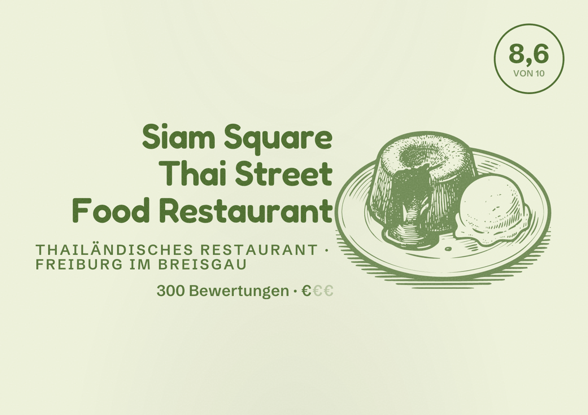 Illustriertes Poster von Siam Square Thai Street Food Restaurant, Thailändisches Restaurant in Freiburg im Breisgau: Bewertung 8,6 von 10 aus 300 Bewertungen, Preisniveau €