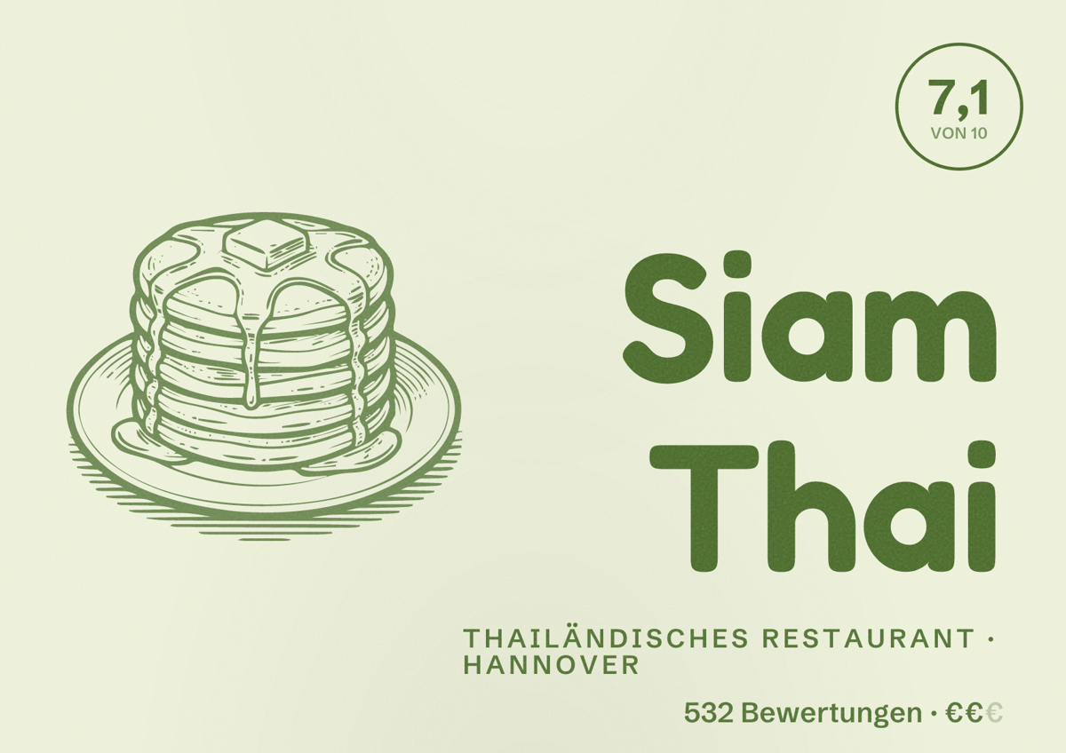 Illustriertes Poster von Siam Thai, Thailändisches Restaurant in Hannover: Bewertung 7,1 von 10 aus 532 Bewertungen, Preisniveau €€