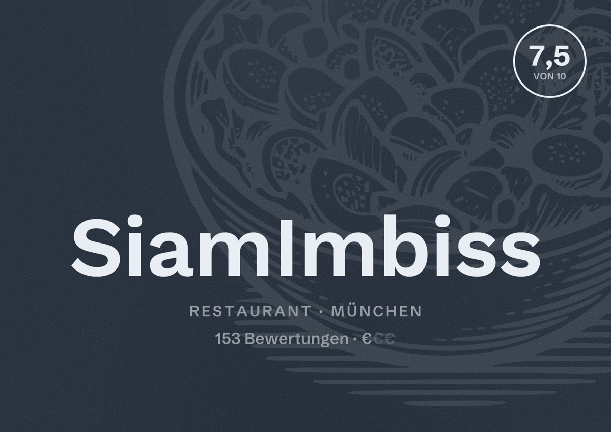 Illustriertes Poster von SiamImbiss, Restaurant in München: Bewertung 7,5 von 10 aus 153 Bewertungen, Preisniveau €