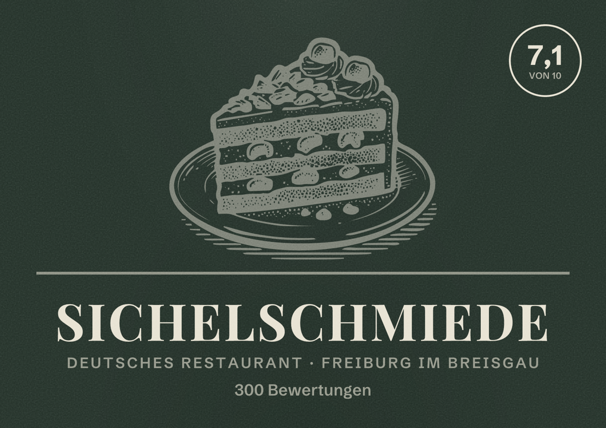 Illustriertes Poster von Sichelschmiede, Deutsches Restaurant in Freiburg im Breisgau: Bewertung 7,1 von 10 aus 300 Bewertungen