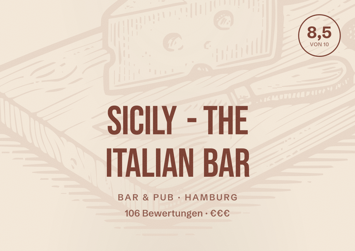 Illustriertes Poster von SICILY - The Italian Bar, Bar & Pub in Hamburg: Bewertung 8,5 von 10 aus 106 Bewertungen, Preisniveau €€€