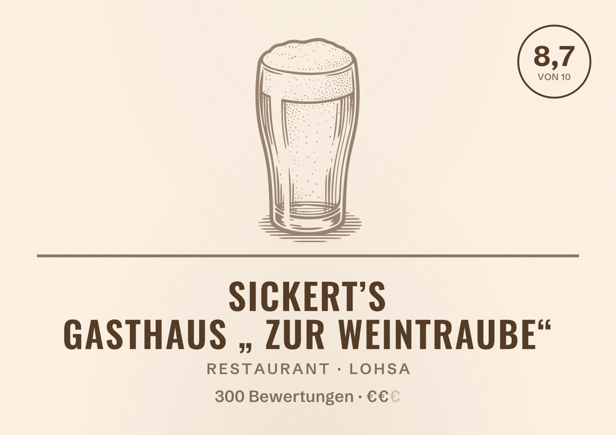 Illustriertes Poster von Sickert’s Gasthaus „ Zur Weintraube“, Restaurant in Lohsa: Bewertung 8,7 von 10 aus 300 Bewertungen, Preisniveau €€