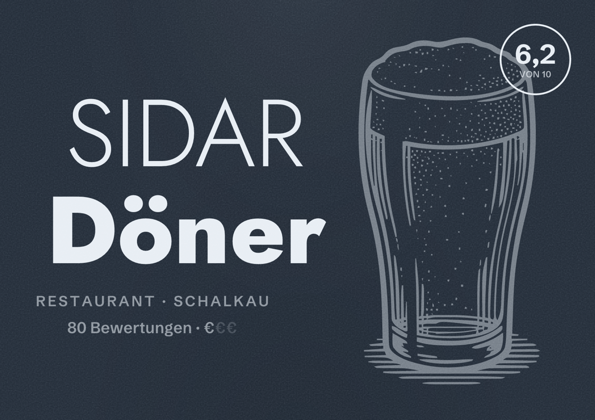 Illustriertes Poster von SIDAR Döner, Restaurant in Schalkau: Bewertung 6,2 von 10 aus 80 Bewertungen, Preisniveau €
