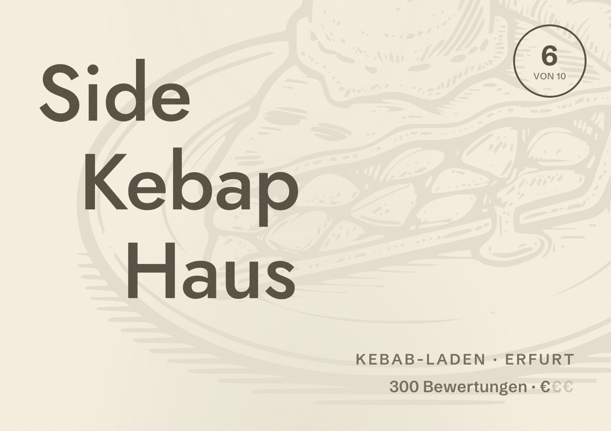 Illustriertes Poster von Side Kebap Haus, Kebab-Laden in Erfurt: Bewertung 6 von 10 aus 300 Bewertungen, Preisniveau €