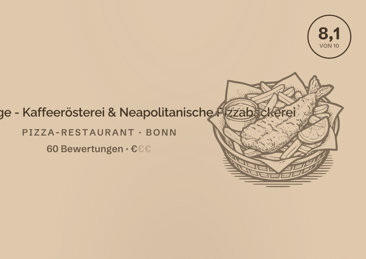 Illustriertes Poster von Sieben Berge - Kaffeerösterei & Neapolitanische Pizzabäckerei, Pizza-Restaurant in Bonn: Bewertung 8,1 von 10 aus 60 Bewertungen, Preisniveau €