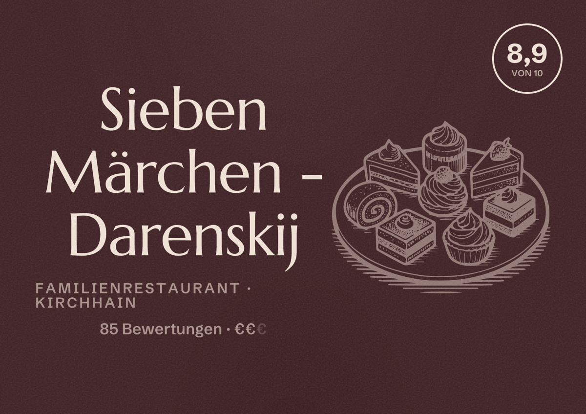 Illustriertes Poster von Sieben Märchen - Darenskij, Familienrestaurant in Kirchhain: Bewertung 8,9 von 10 aus 85 Bewertungen, Preisniveau €€