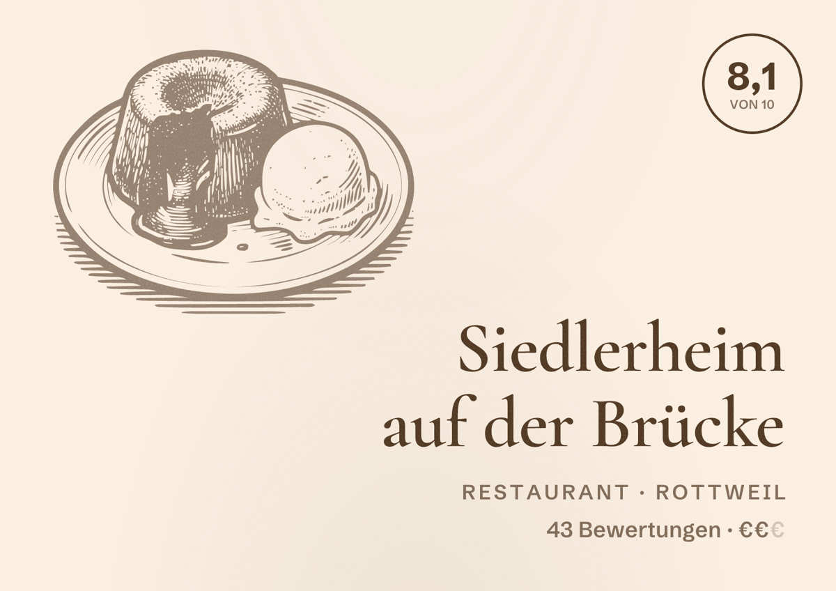 Illustriertes Poster von Siedlerheim auf der Brücke, Restaurant in Rottweil: Bewertung 8,1 von 10 aus 43 Bewertungen, Preisniveau €€