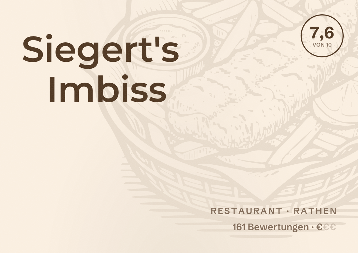 Illustriertes Poster von Siegert's Imbiss, Restaurant in Rathen: Bewertung 7,6 von 10 aus 161 Bewertungen, Preisniveau €