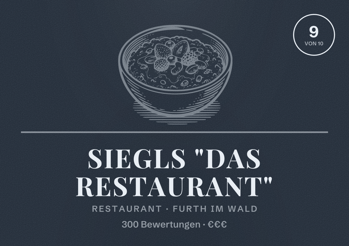 Illustriertes Poster von Siegls "Das Restaurant", Restaurant in Furth im Wald: Bewertung 9 von 10 aus 300 Bewertungen, Preisniveau €€€