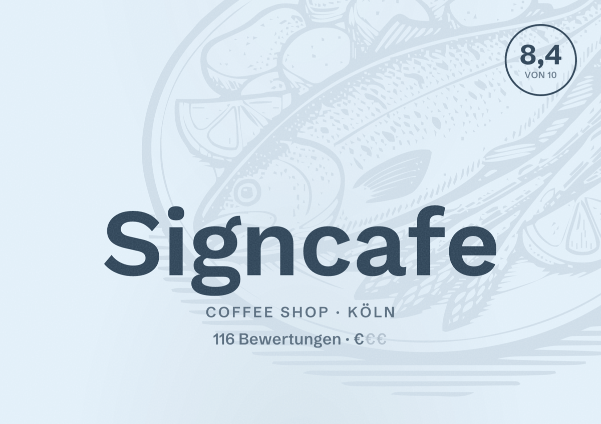 Illustriertes Poster von Signcafe, Coffee Shop in Köln: Bewertung 8,4 von 10 aus 116 Bewertungen, Preisniveau €