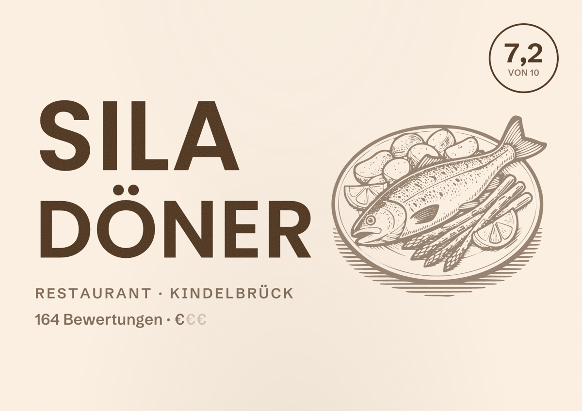 Illustriertes Poster von Sila Döner, Restaurant in Kindelbrück: Bewertung 7,2 von 10 aus 164 Bewertungen, Preisniveau €
