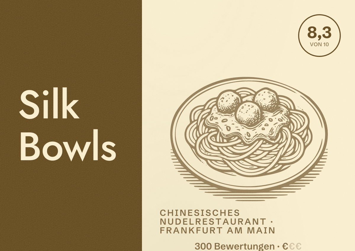 Illustriertes Poster von Silk Bowls, Chinesisches Nudelrestaurant in Frankfurt am Main: Bewertung 8,3 von 10 aus 300 Bewertungen, Preisniveau €