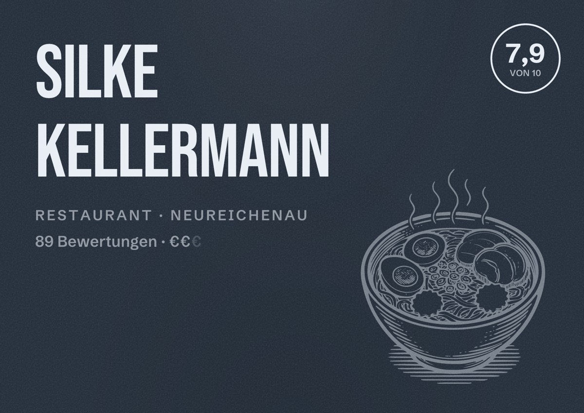 Illustriertes Poster von Silke Kellermann, Restaurant in Neureichenau: Bewertung 7,9 von 10 aus 89 Bewertungen, Preisniveau €€