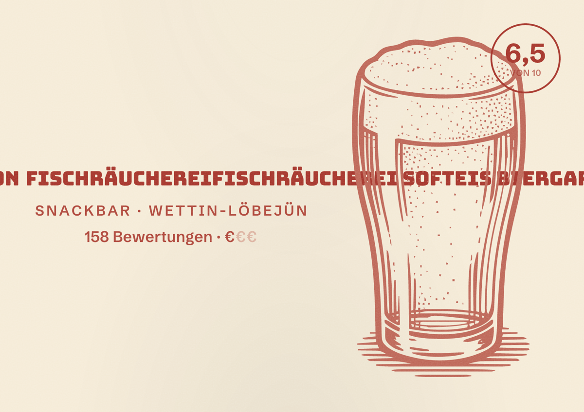 Illustriertes Poster von Silvano's imbiss eisdiele bootssteeg grillstation fischräuchereifischräucherei softeis biergarten uferrerasse bootsanleger, Snackbar in Wettin-Löbejün: Bewertung 6,5 von 10 aus 158 Bewertungen, Preisniveau €