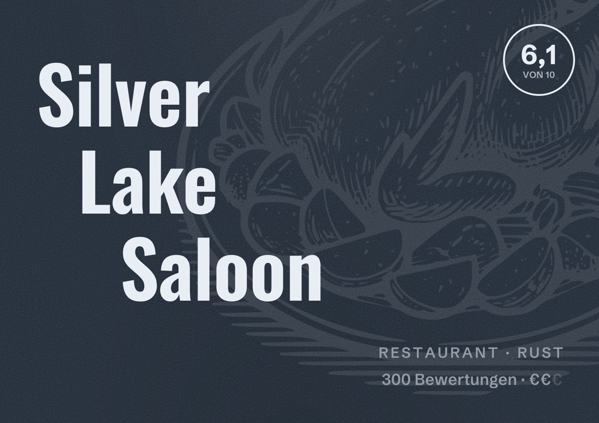 Illustriertes Poster von Silver Lake Saloon, Restaurant in Rust: Bewertung 6,1 von 10 aus 300 Bewertungen, Preisniveau €€