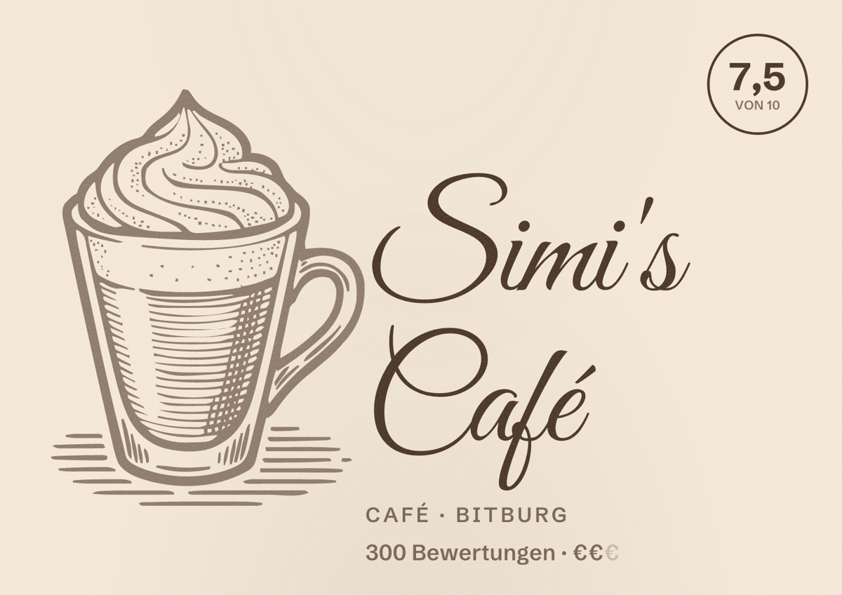 Illustriertes Poster von Simi's Café, Café in Bitburg: Bewertung 7,5 von 10 aus 300 Bewertungen, Preisniveau €€