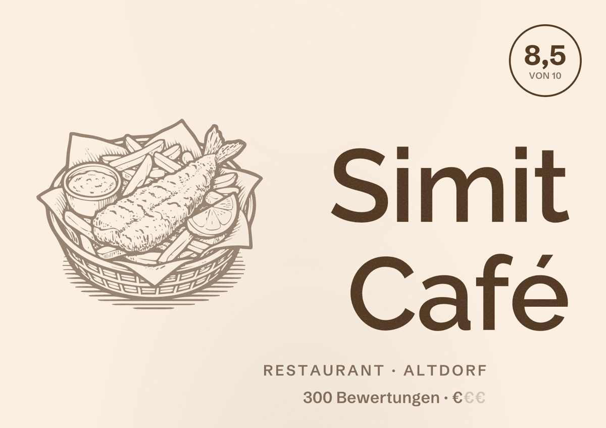 Illustriertes Poster von Simit Café, Restaurant in Altdorf: Bewertung 8,5 von 10 aus 300 Bewertungen, Preisniveau €