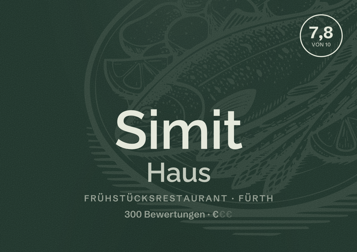 Illustriertes Poster von Simit Haus, Frühstücksrestaurant in Fürth: Bewertung 7,8 von 10 aus 300 Bewertungen, Preisniveau €