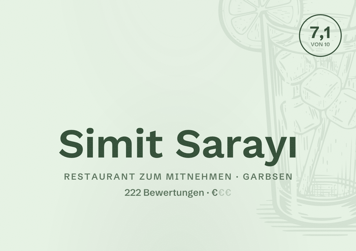 Illustriertes Poster von Simit Sarayı, Restaurant zum Mitnehmen in Garbsen: Bewertung 7,1 von 10 aus 222 Bewertungen, Preisniveau €