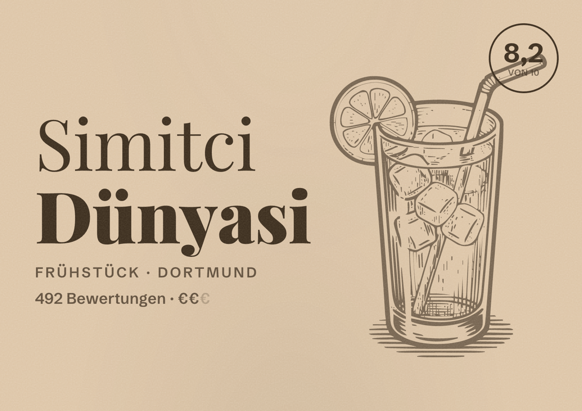 Illustriertes Poster von Simitci Dünyasi, Frühstück in Dortmund: Bewertung 8,2 von 10 aus 492 Bewertungen, Preisniveau €€