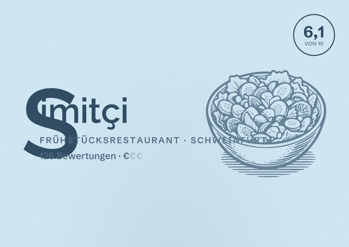 Illustriertes Poster von Simitçi, Frühstücksrestaurant in Schweinfurt: Bewertung 6,1 von 10 aus 126 Bewertungen, Preisniveau €