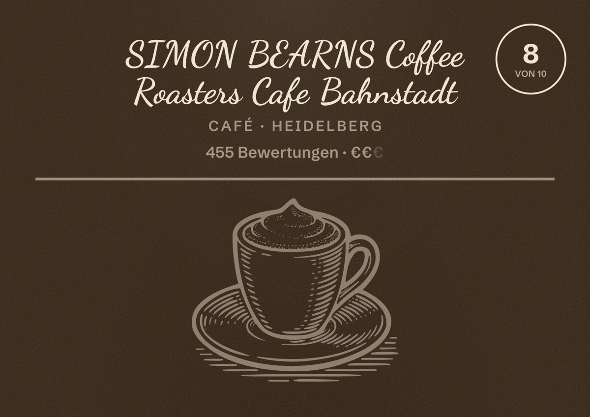 Illustriertes Poster von SIMON BEARNS Coffee Roasters Cafe Bahnstadt, Café in Heidelberg: Gästebewertung 8,0 von 10 aus 455 Bewertungen