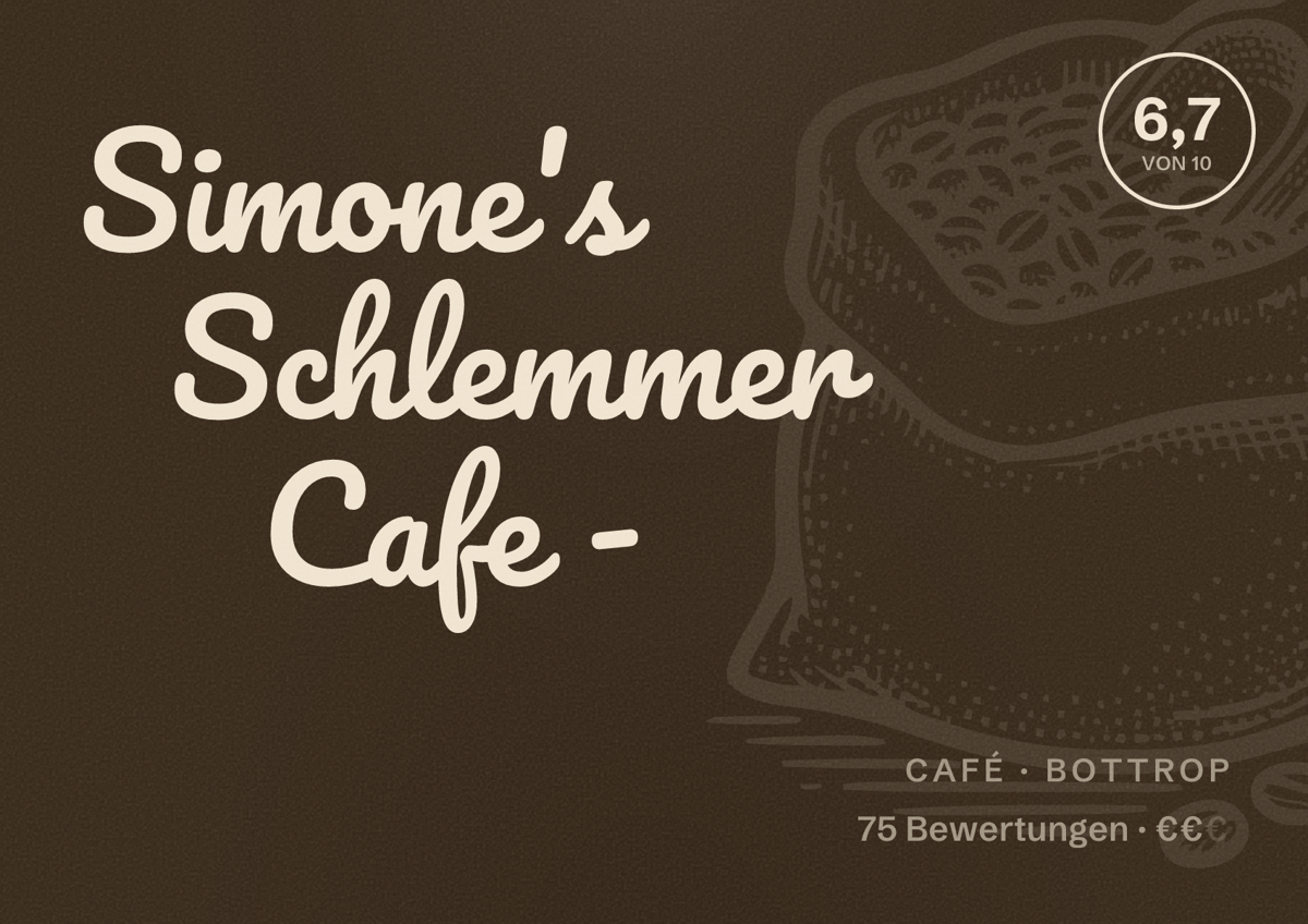 Illustriertes Poster von Simone's Schlemmer Cafe -, Café in Bottrop: Bewertung 6,7 von 10 aus 75 Bewertungen, Preisniveau €€