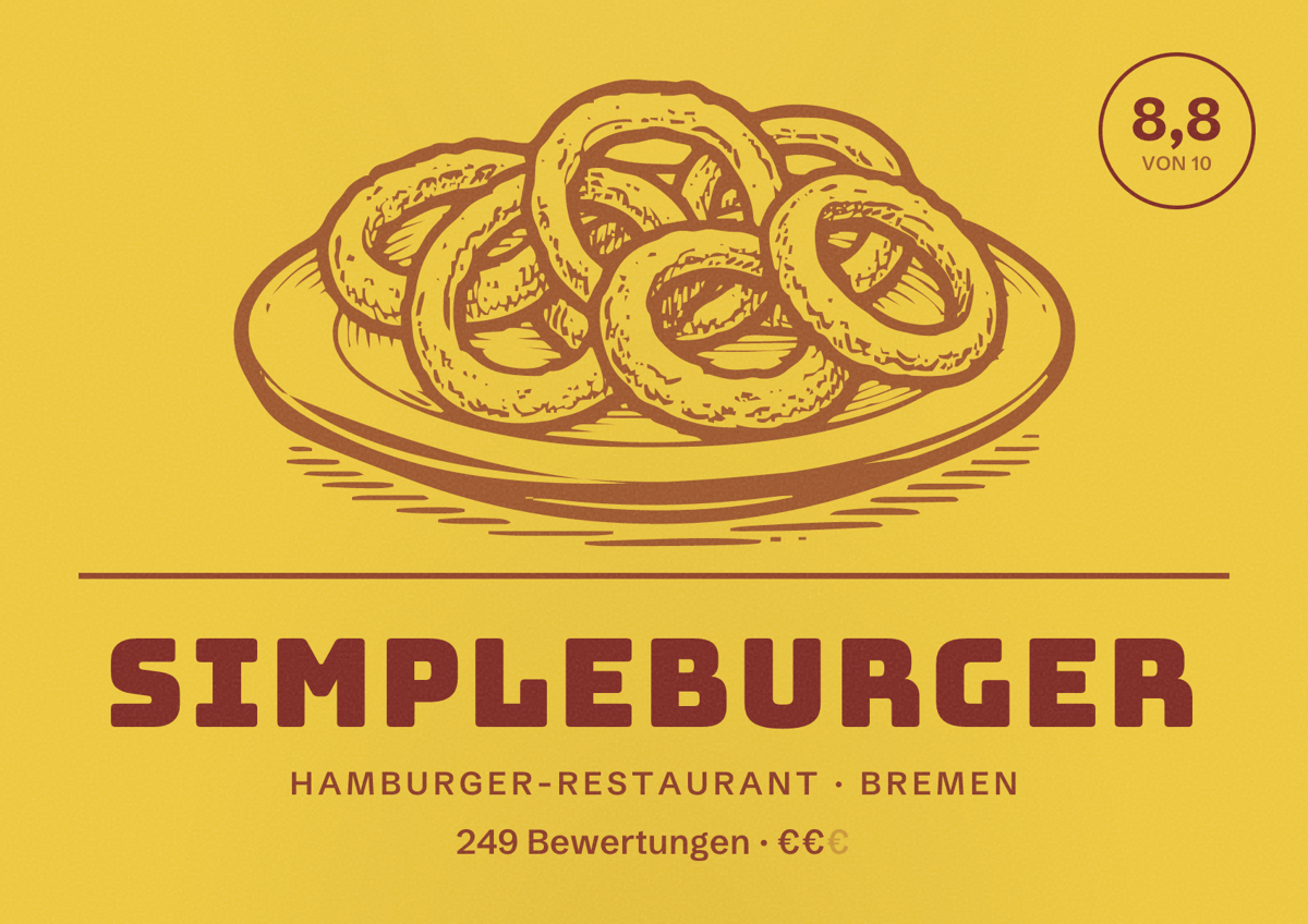 Illustriertes Poster von simpleburger, Hamburger-Restaurant in Bremen: Bewertung 8,8 von 10 aus 249 Bewertungen, Preisniveau €€