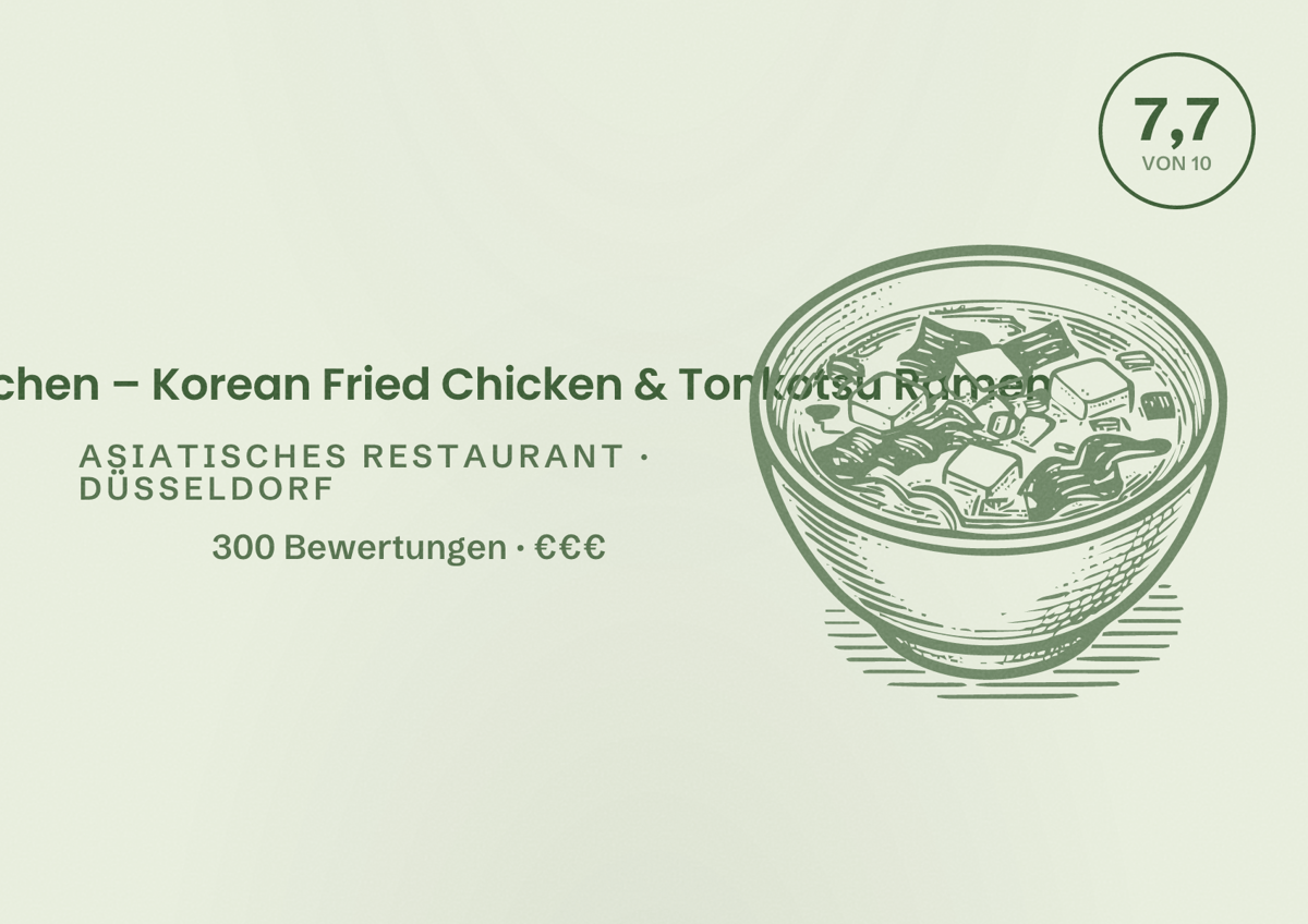 Illustriertes Poster von Simple:Kitchen – Korean Fried Chicken & Tonkotsu Ramen, Asiatisches Restaurant in Düsseldorf: Bewertung 7,7 von 10 aus 300 Bewertungen, Preisniveau €€€