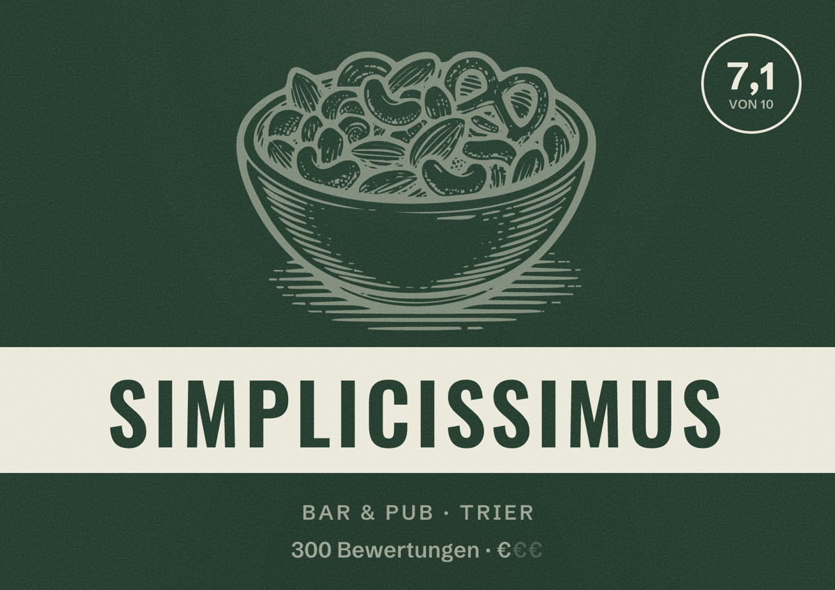 Illustriertes Poster von Simplicissimus, Bar & Pub in Trier: Bewertung 7,1 von 10 aus 300 Bewertungen, Preisniveau €
