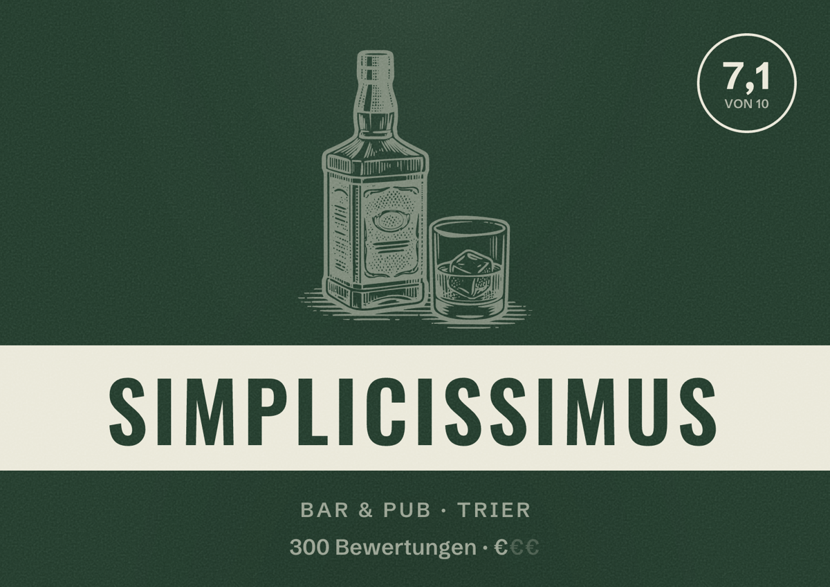 Illustriertes Poster von Simplicissimus, Bar & Pub in Trier: Bewertung 7,1 von 10 aus 300 Bewertungen, Preisniveau €