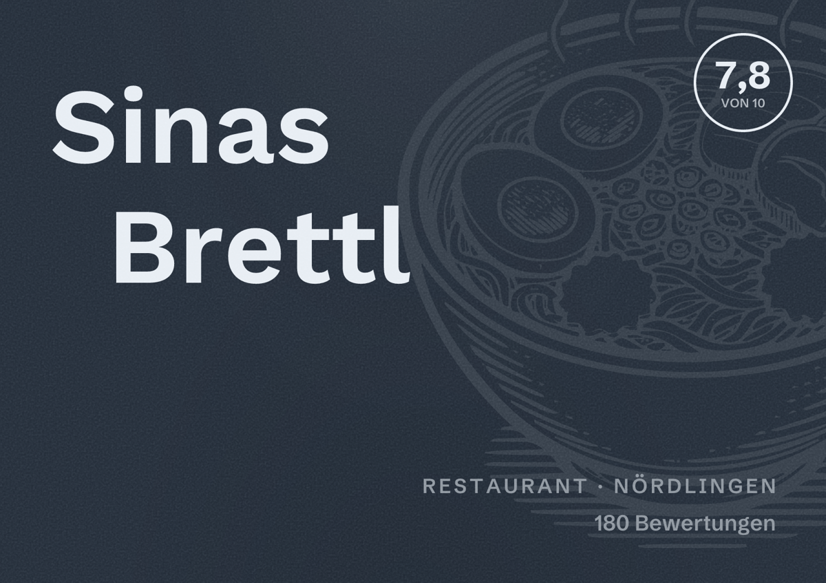 Illustriertes Poster von Sinas Brettl, Restaurant in Nördlingen: Bewertung 7,8 von 10 aus 180 Bewertungen