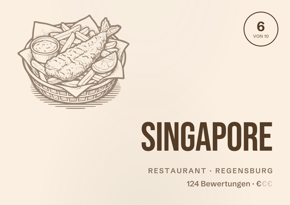 Illustriertes Poster von Singapore, Restaurant in Regensburg: Bewertung 6 von 10 aus 124 Bewertungen, Preisniveau €