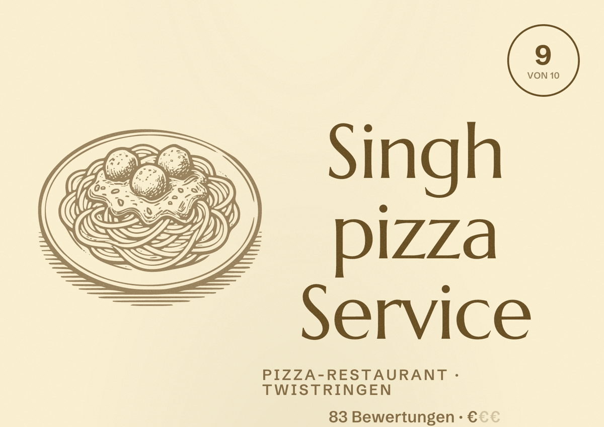 Illustriertes Poster von Singh pizza Service, Pizza-Restaurant in Twistringen: Bewertung 9 von 10 aus 83 Bewertungen, Preisniveau €