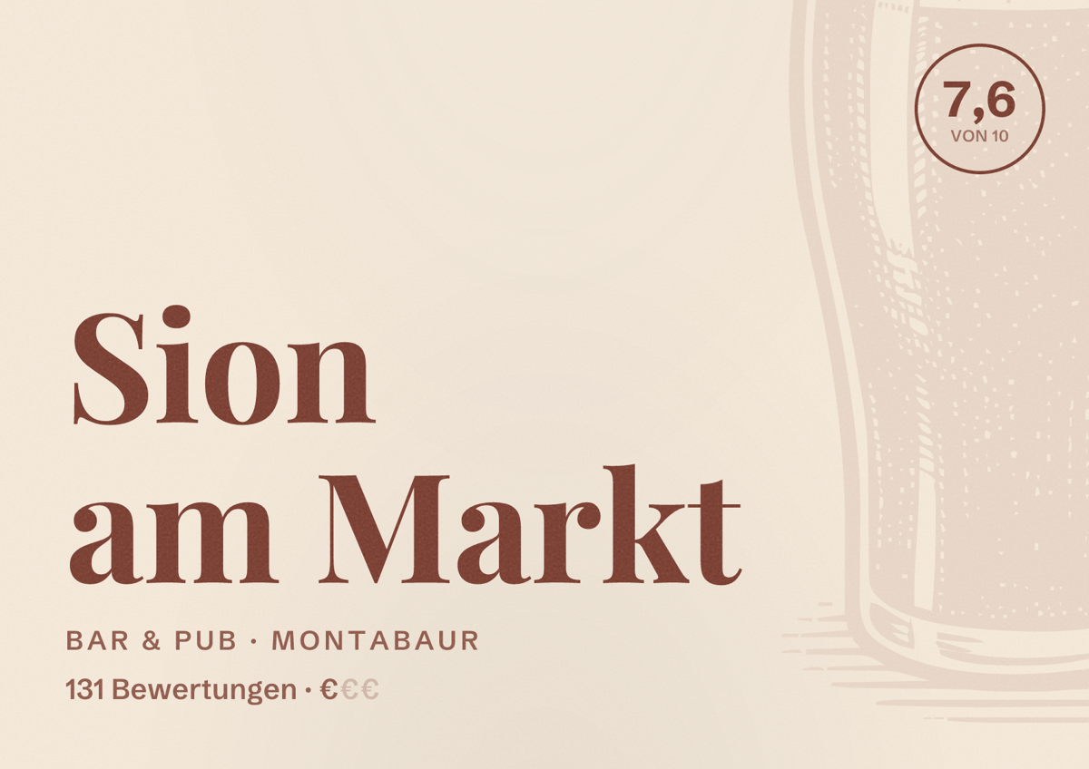 Illustriertes Poster von Sion am Markt, Bar & Pub in Montabaur: Bewertung 7,6 von 10 aus 131 Bewertungen, Preisniveau €