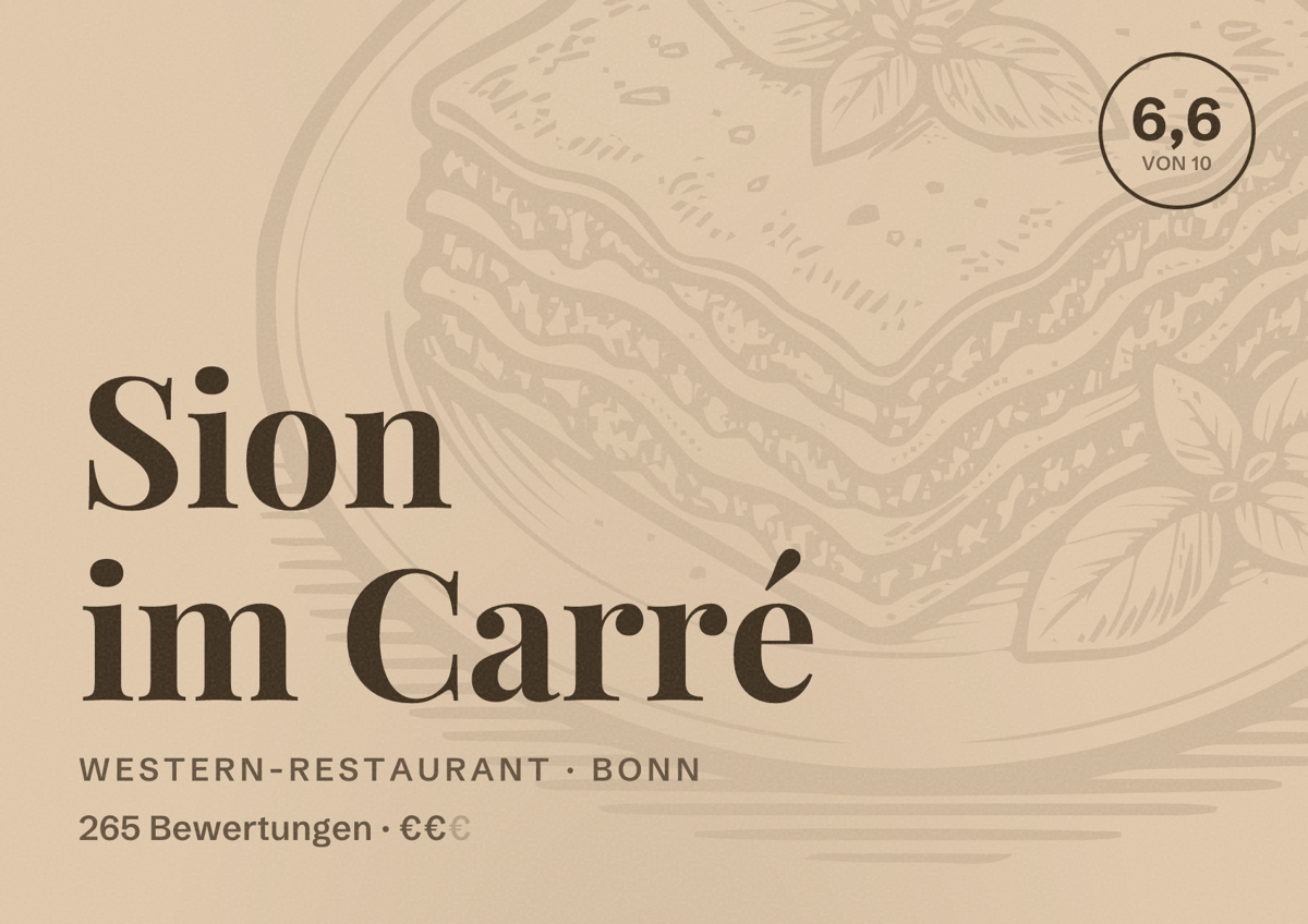 Illustriertes Poster von Sion im Carré, Western-Restaurant in Bonn: Bewertung 6,6 von 10 aus 265 Bewertungen, Preisniveau €€