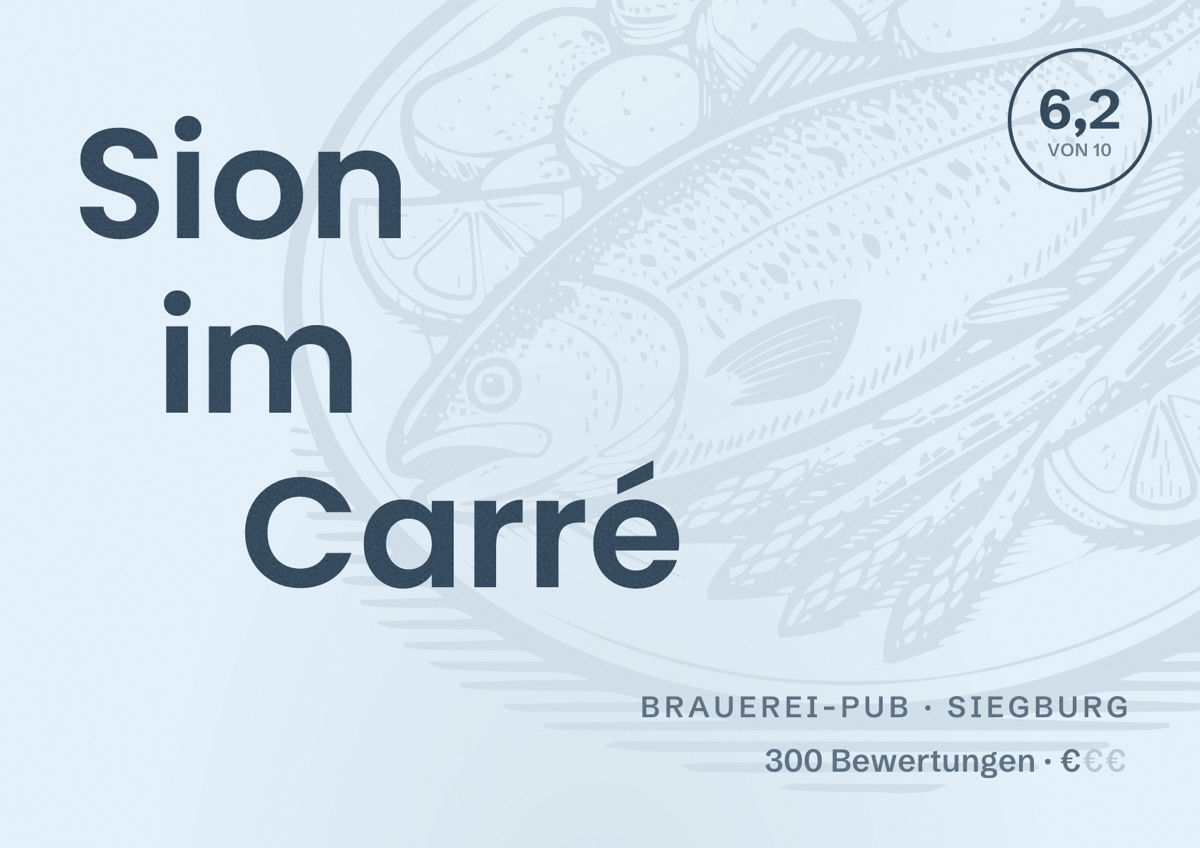 Illustriertes Poster von Sion im Carré, Brauerei-Pub in Siegburg: Bewertung 6,2 von 10 aus 300 Bewertungen, Preisniveau €