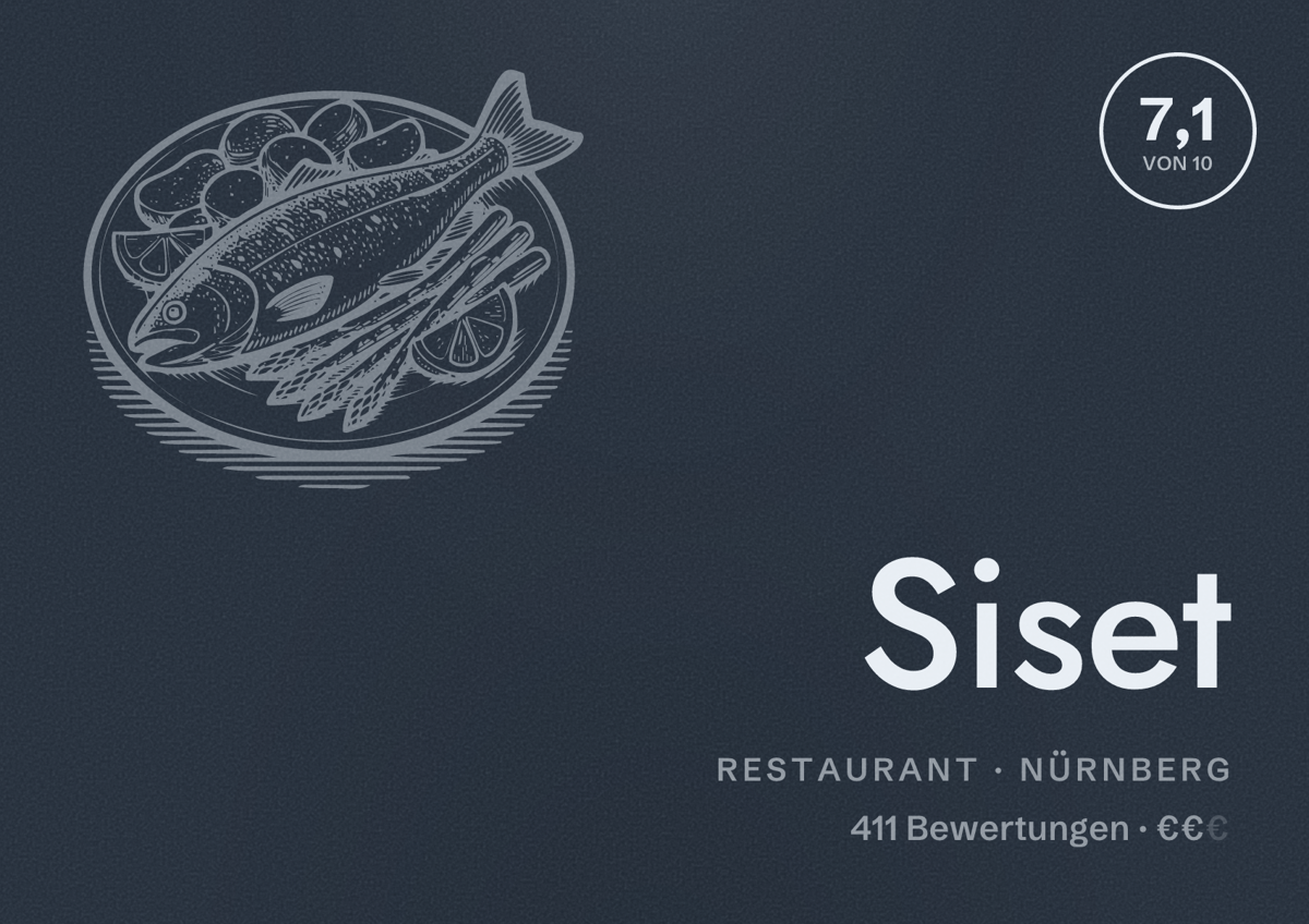 Illustriertes Poster von Siset, Restaurant in Nürnberg: Bewertung 7,1 von 10 aus 411 Bewertungen, Preisniveau €€