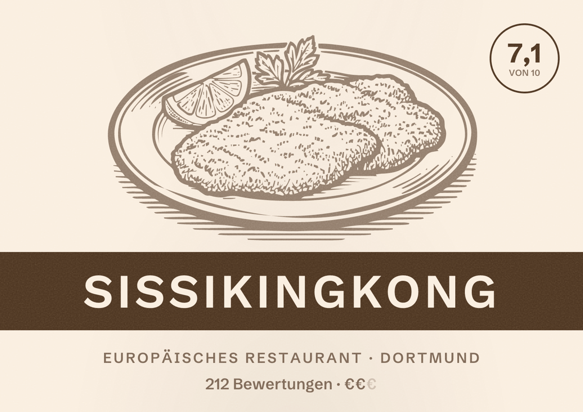 Illustriertes Poster von sissikingkong, Europäisches Restaurant in Dortmund: Gästebewertung 7,1 von 10 aus 212 Bewertungen