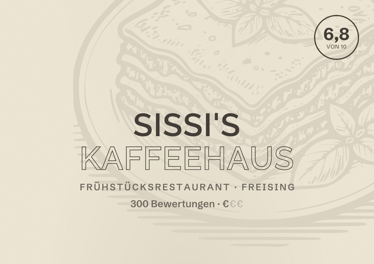 Illustriertes Poster von Sissi's Kaffeehaus, Frühstücksrestaurant in Freising: Bewertung 6,8 von 10 aus 300 Bewertungen, Preisniveau €
