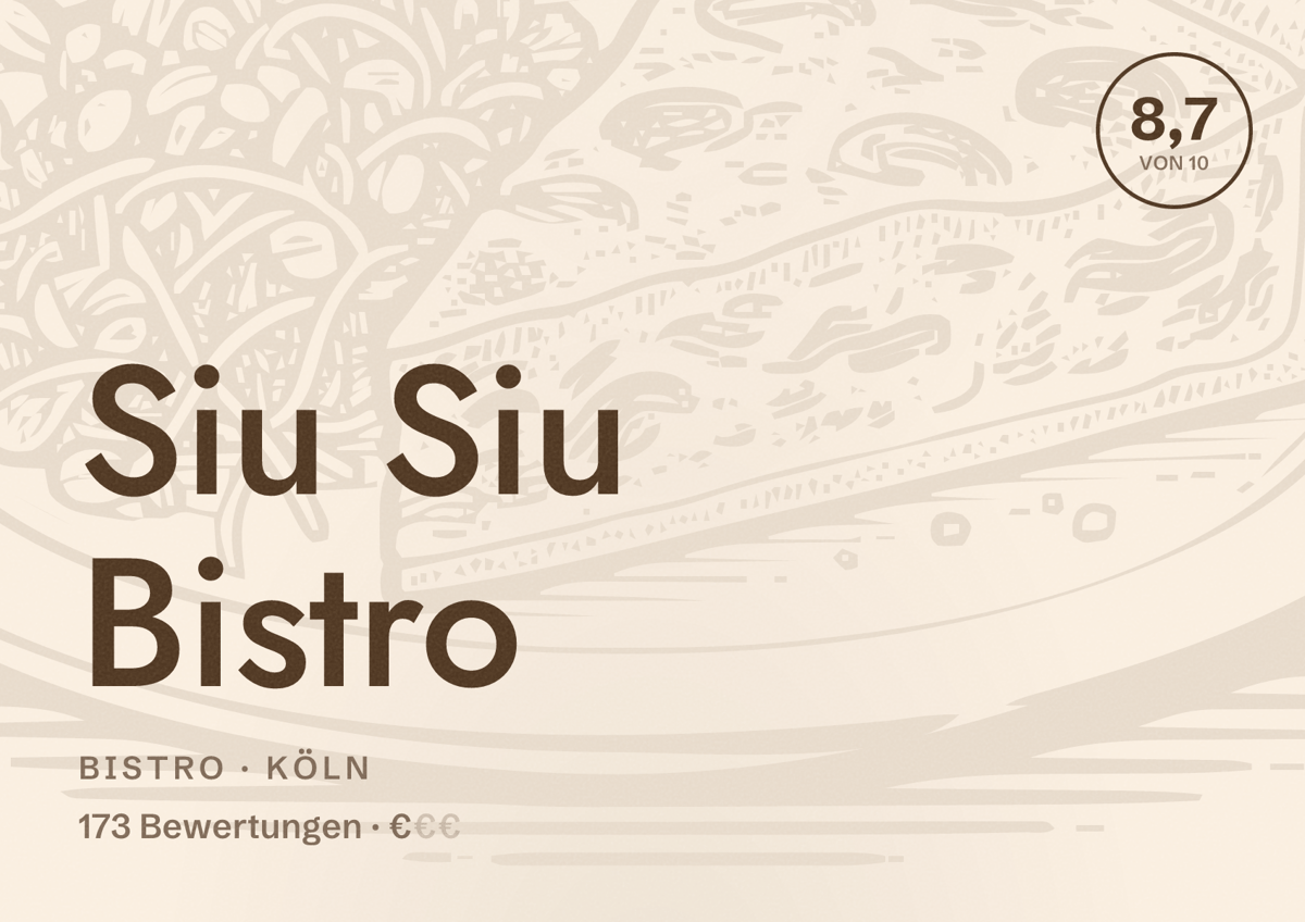 Illustriertes Poster von Siu Siu Bistro, Bistro in Köln: Bewertung 8,7 von 10 aus 173 Bewertungen, Preisniveau €