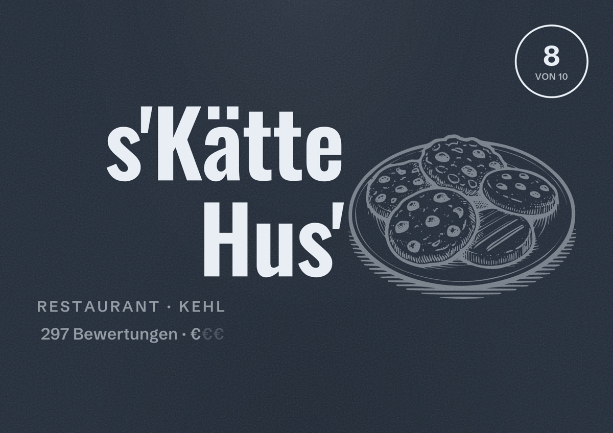 Illustriertes Poster von s'Kätte Hus', Restaurant in Kehl: Bewertung 8 von 10 aus 297 Bewertungen, Preisniveau €