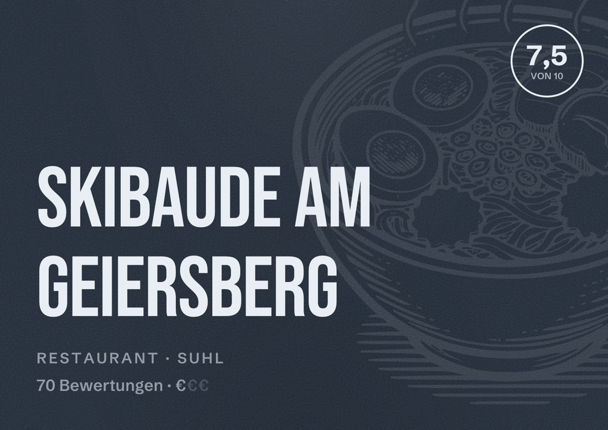 Illustriertes Poster von Skibaude am Geiersberg, Restaurant in Suhl: Bewertung 7,5 von 10 aus 70 Bewertungen, Preisniveau €