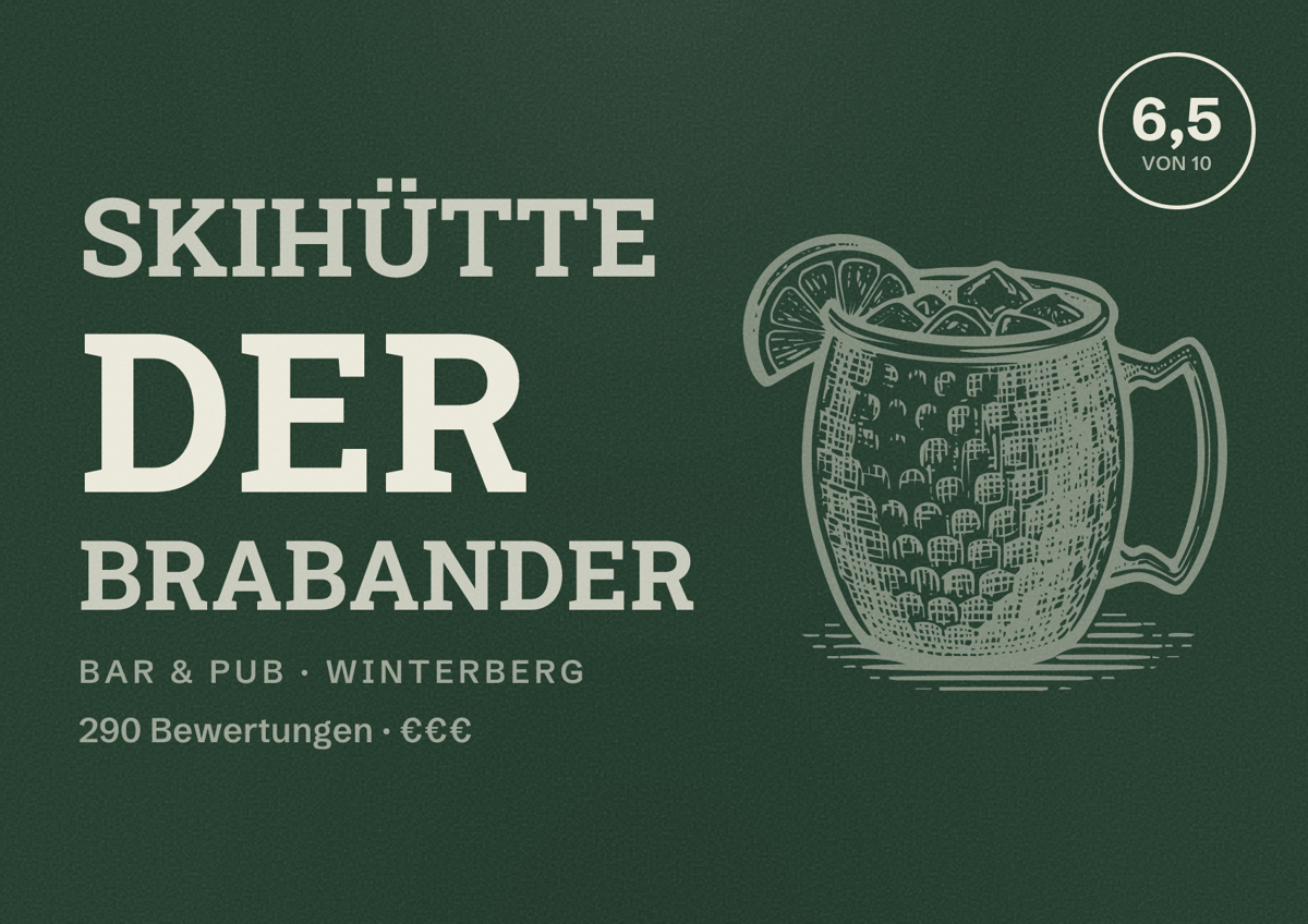 Illustriertes Poster von Skihütte Der Brabander, Bar & Pub in Winterberg: Bewertung 6,5 von 10 aus 290 Bewertungen, Preisniveau €€€