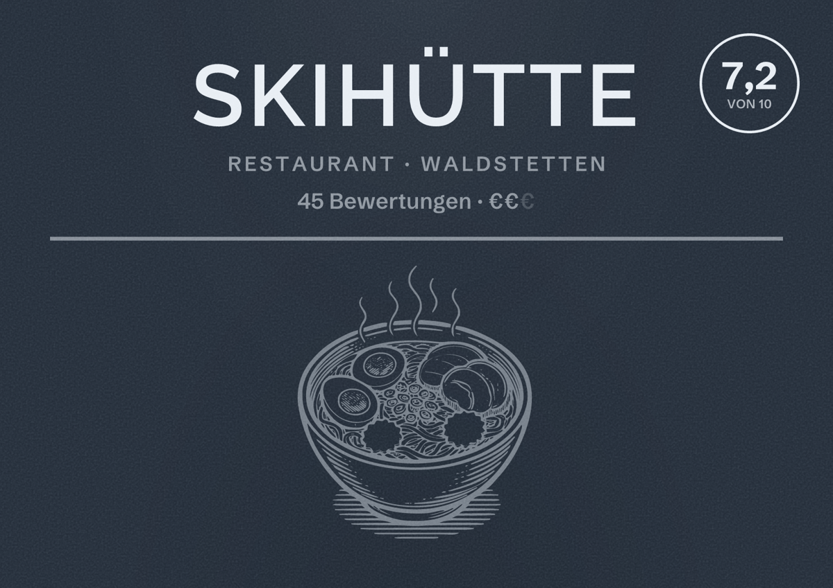 Illustriertes Poster von Skihütte, Restaurant in Waldstetten: Bewertung 7,2 von 10 aus 45 Bewertungen, Preisniveau €€