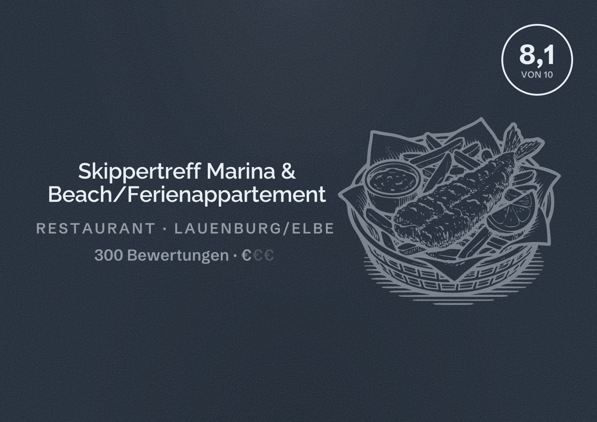 Illustriertes Poster von Skippertreff Marina & Beach/Ferienappartement, Restaurant in Lauenburg/Elbe: Bewertung 8,1 von 10 aus 300 Bewertungen, Preisniveau €