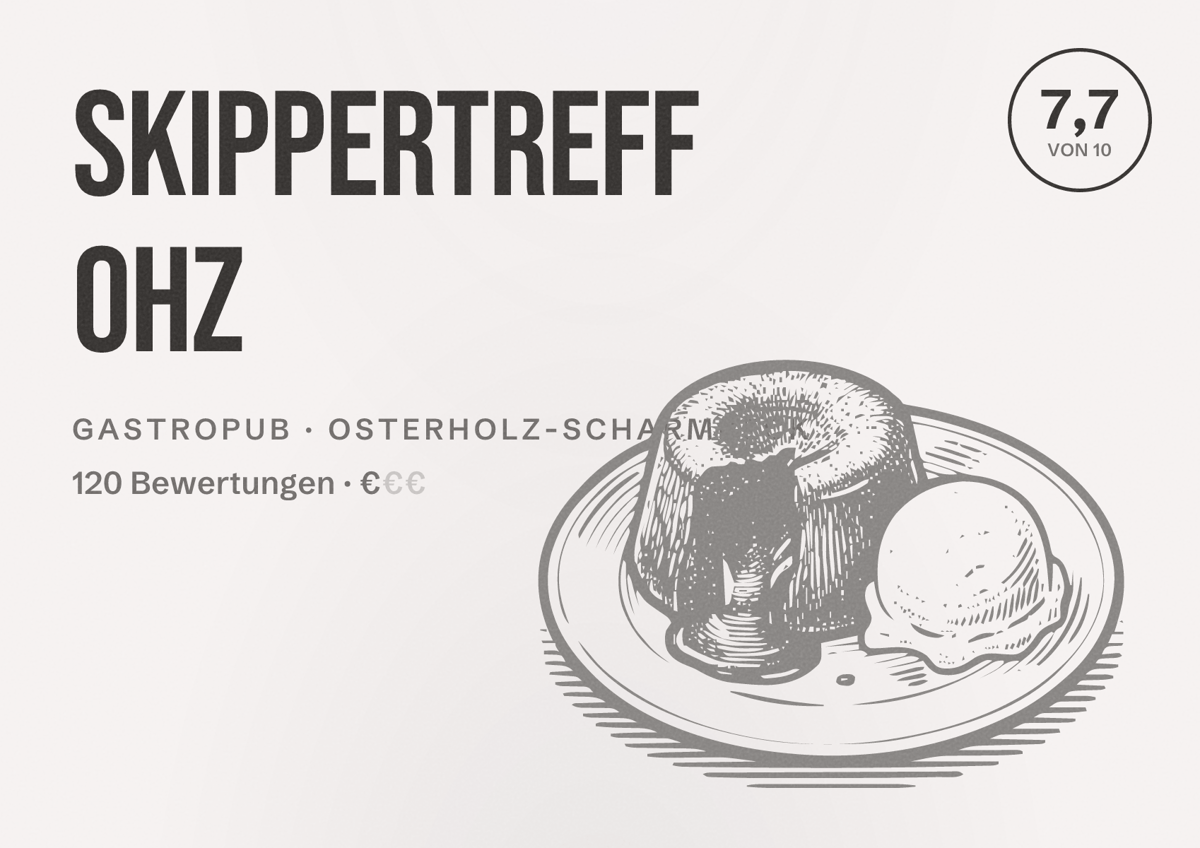Illustriertes Poster von Skippertreff OHZ, Gastropub in Osterholz-Scharmbeck: Bewertung 7,7 von 10 aus 120 Bewertungen, Preisniveau €
