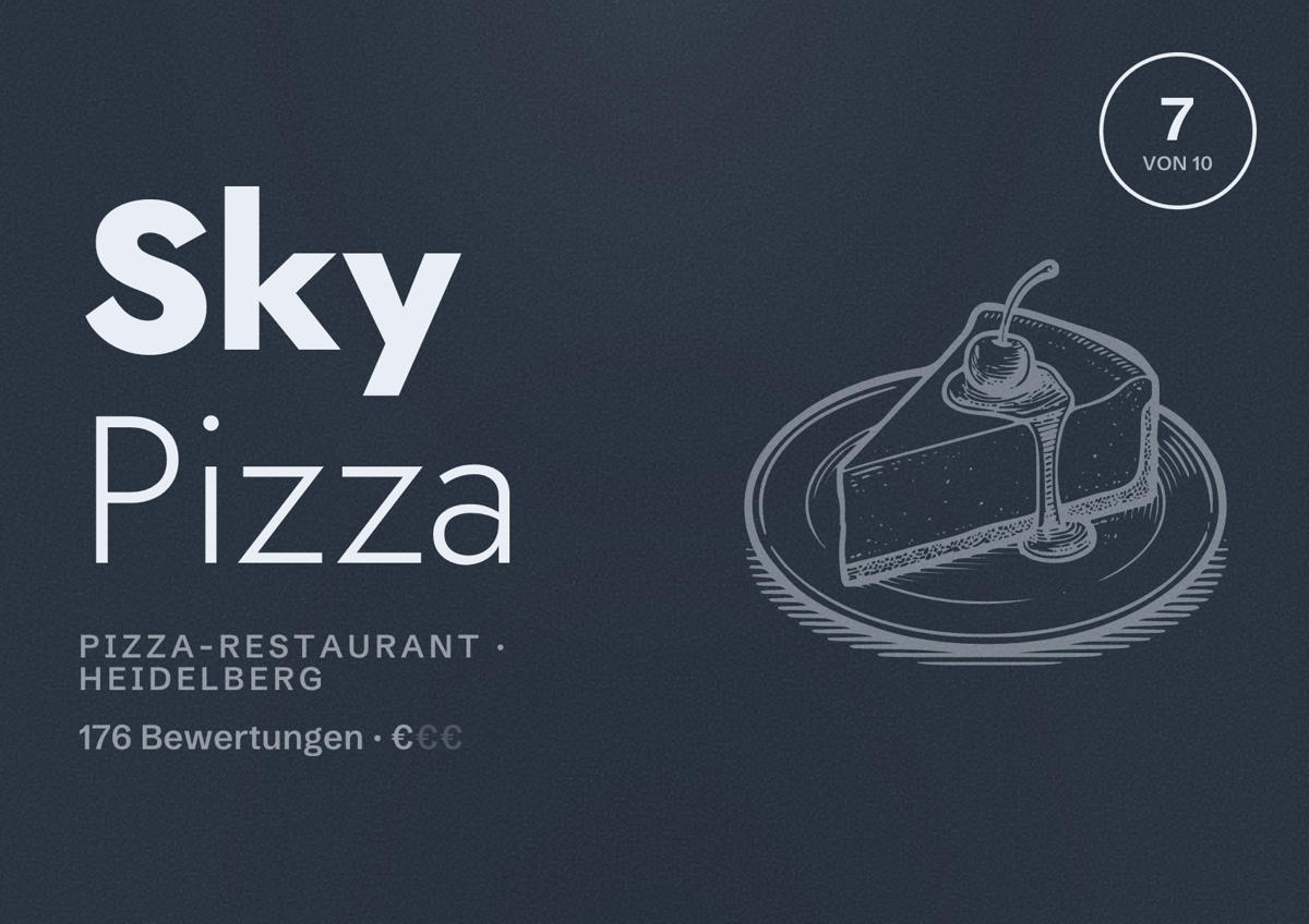 Illustriertes Poster von Sky Pizza, Pizza-Restaurant in Heidelberg: Bewertung 7 von 10 aus 176 Bewertungen, Preisniveau €